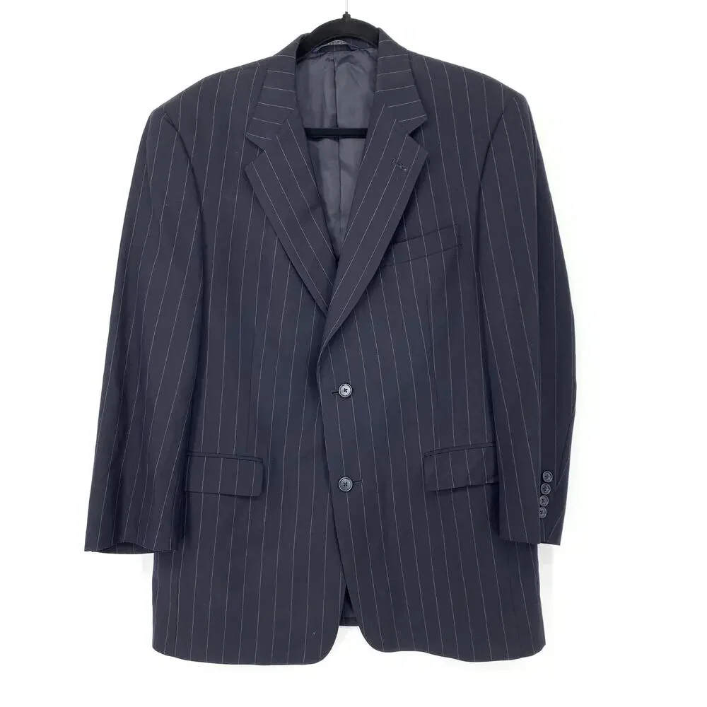VTG Burberrys Wool Suit Set Pants + Blazer Mens Sz 41R 36 X 28 Blue Pinstripe